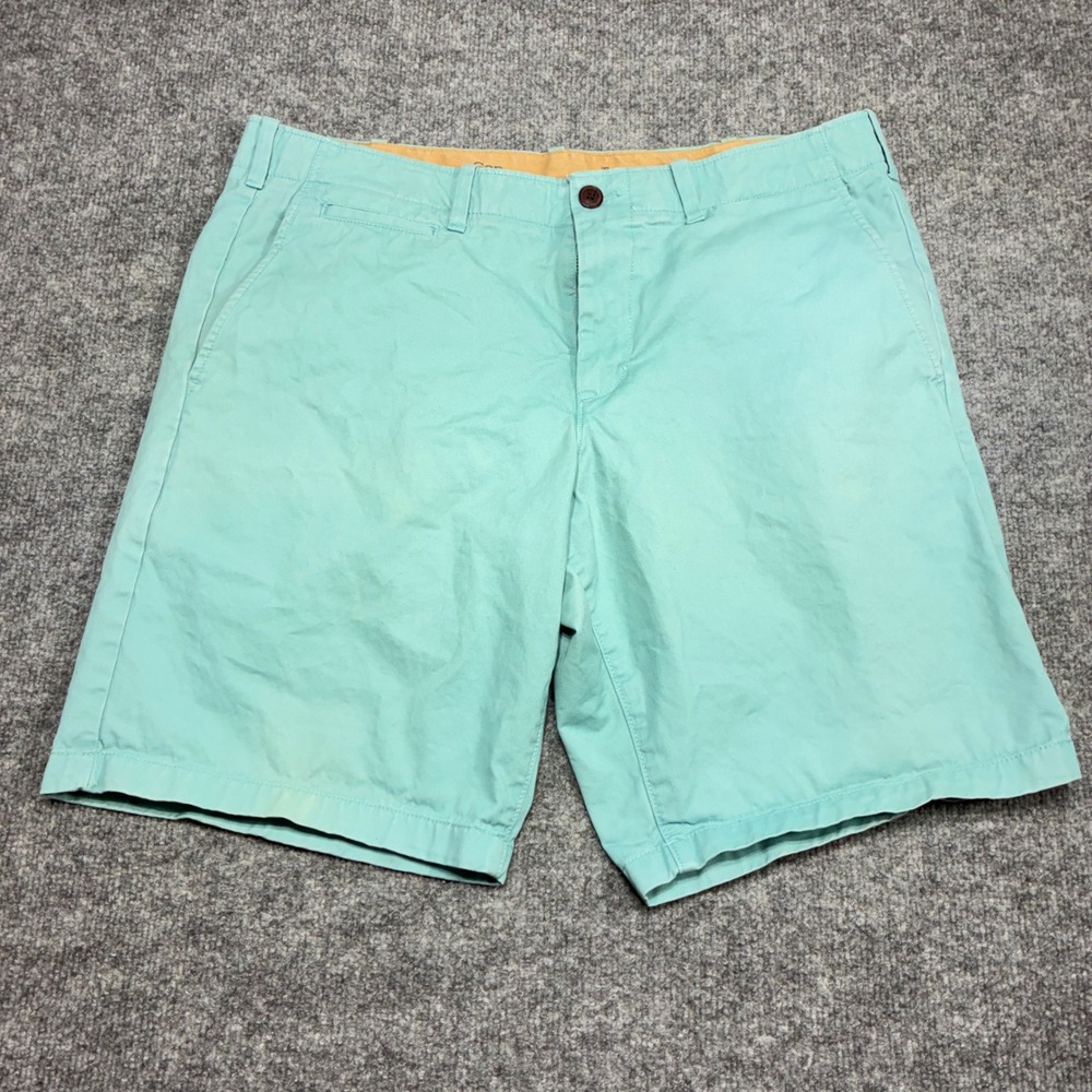 Gap Lived-In Shorts 36 Turquoise Green Cotton Chino Flat‎ Front
